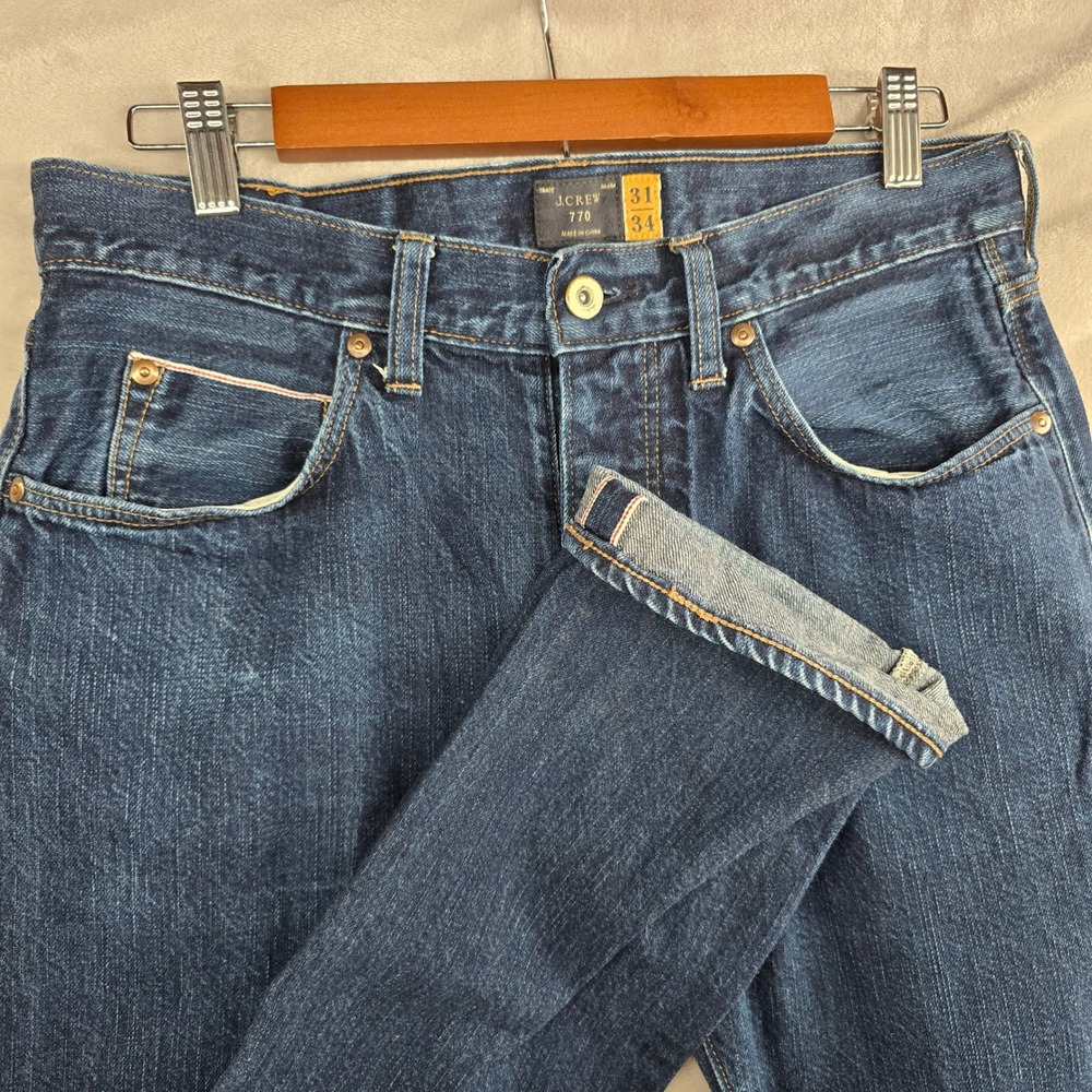 J Crew 770 Selvedge Denim Straight Leg Dark Wash Denim Jeans Mens Size 31x34